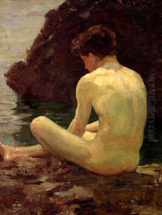 July Sun Oil Painting by Henry Scott Tuke