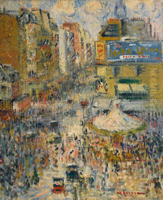 RUE DE CLIGNANCOURT, SOLEIL, LE QUATORZE JUILLET Oil Painting by Gustave Loiseau
