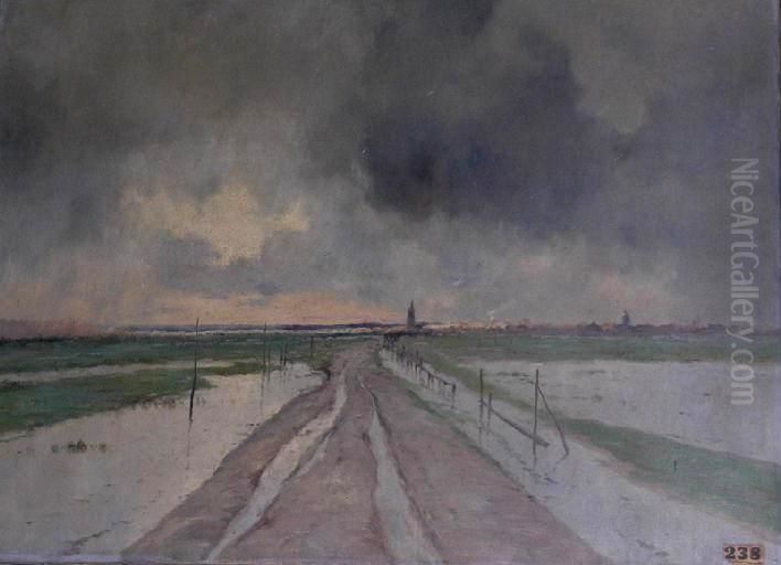 The flooded road to Berck Oil Painting by Marie-Joseph Clavel