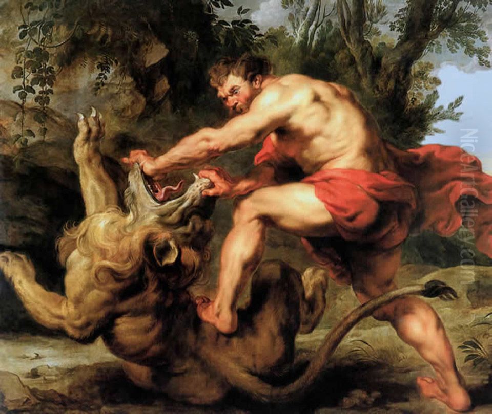 Sanson matando al leon Oil Painting by (studio of) Rubens, Peter Paul