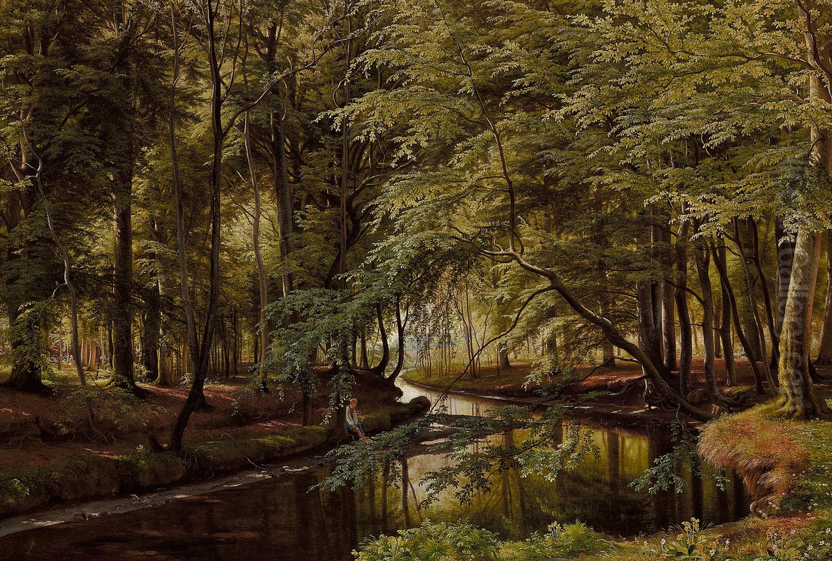 View from Jaegersborg Dyrehave. Mild daylight. Oil Painting by Carl Frederik Aagaard