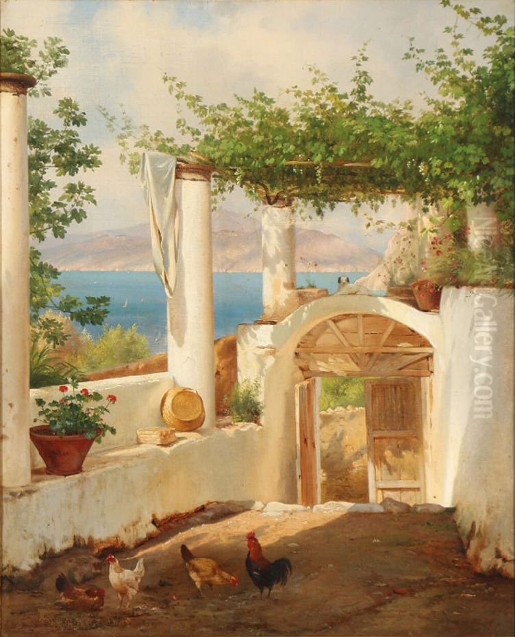 View of the Bay of Naples. Oil Painting by Carl Frederik Aagaard