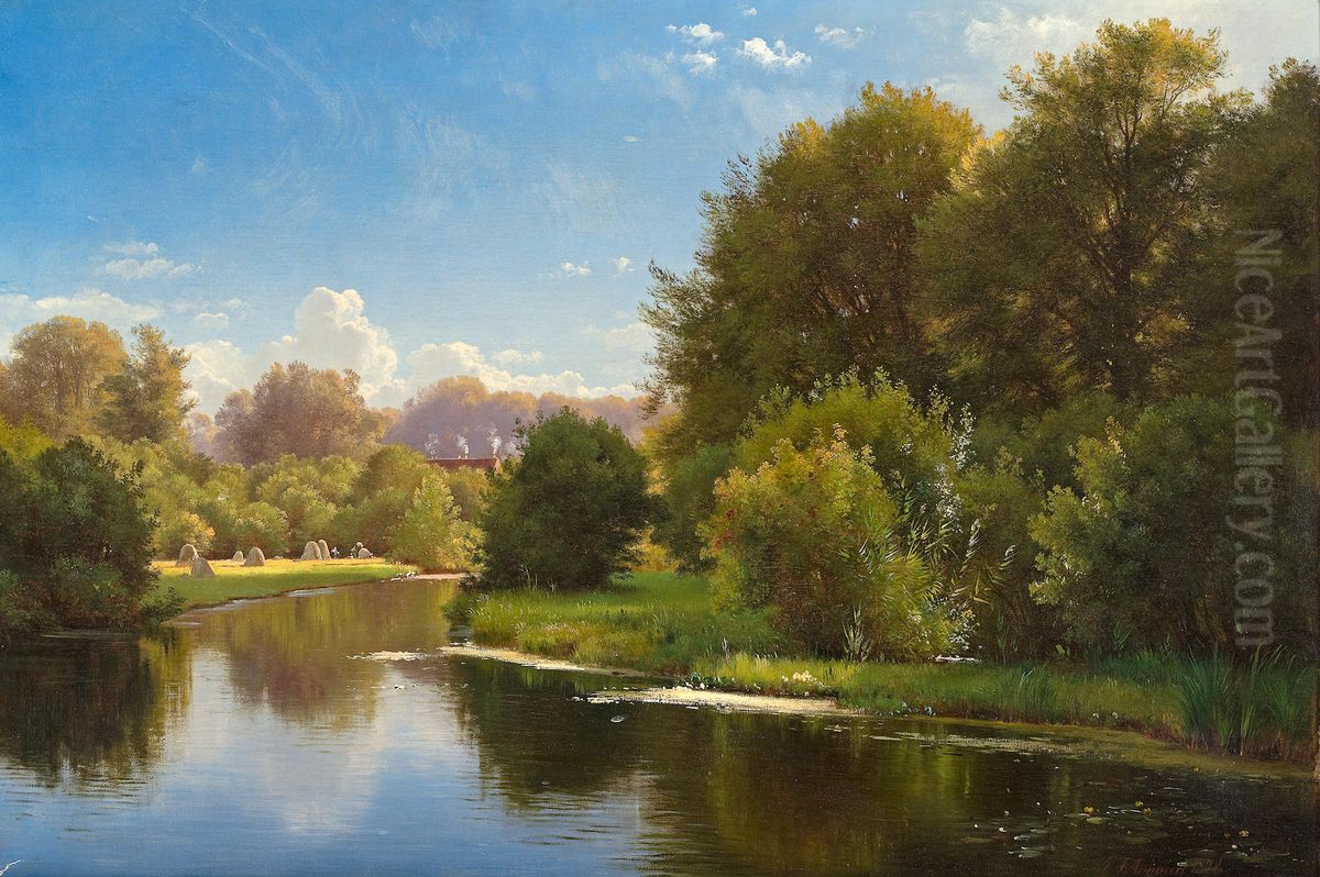 Landscape with a stream. Oil Painting by Carl Frederik Aagaard