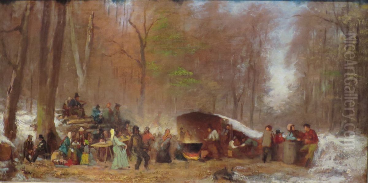 Sugaring Off Oil Painting by Eastman Johnson