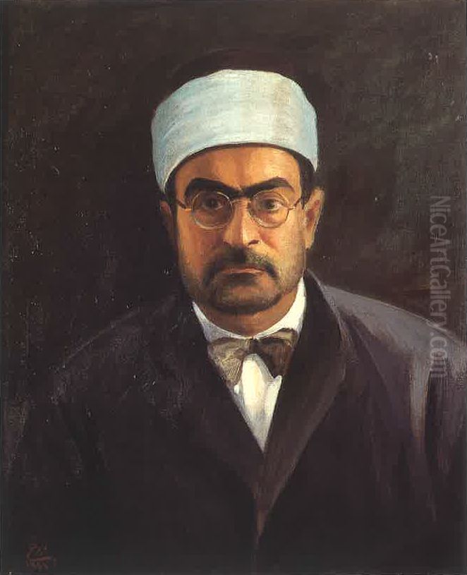 bwrtryh alshykh mustfy alghlayyny (1885 - 1944). Oil Painting by Moustafa Farroukh