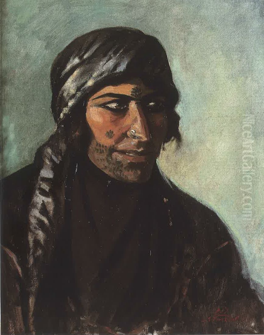 Portrait de Bedouine (La Diseuse de Bonne Aventure). Oil Painting by Moustafa Farroukh