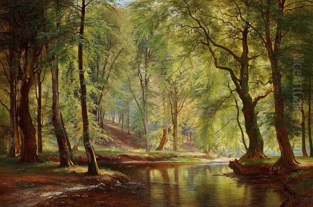 A day in June in the woods near Lellinge Oil Painting by Carl Frederik Aagaard