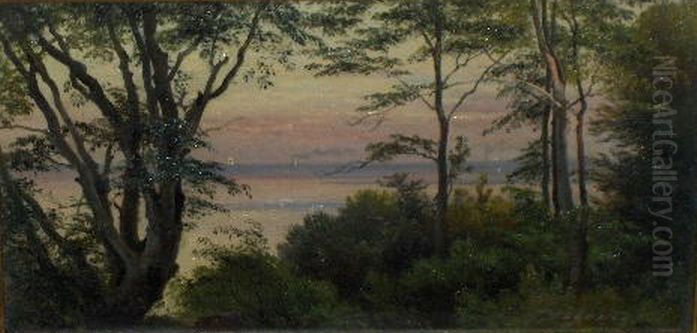 Coastal woodland at evening. Oil Painting by Carl Frederik Aagaard