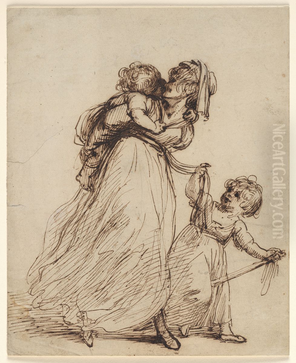 Study of a Woman and Two Children Oil Painting by Of Sir Joshua Reynolds