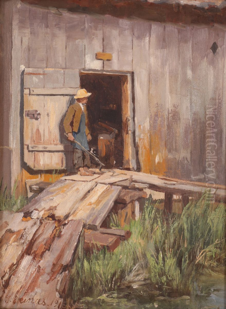 At the door Oil Painting by Jahn Ekenaes