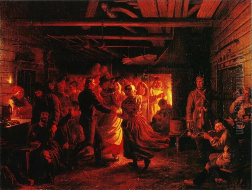 Kohtaus Hirvenhiihtajista Oil Painting by Robert Wilhelm Ekman