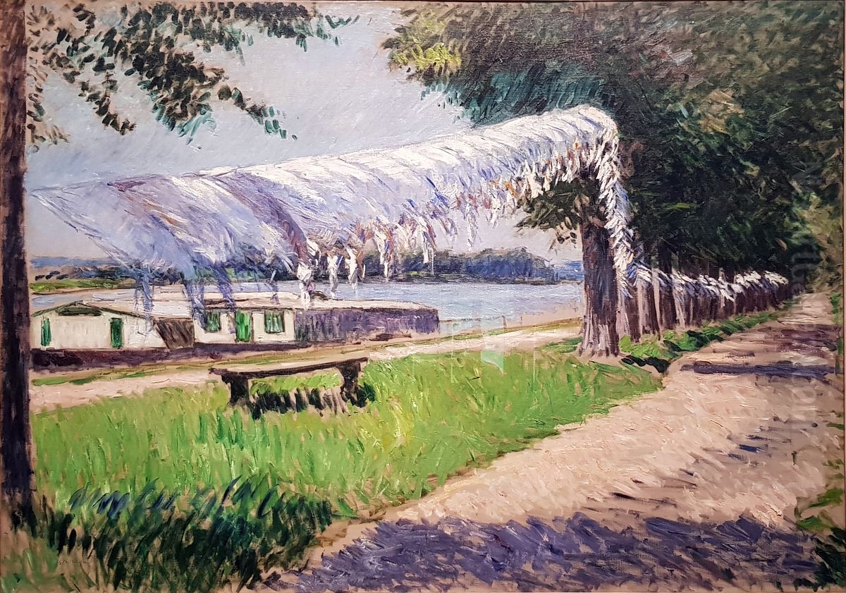 Drying laundry on the banks of the Seine Oil Painting by Gustave Caillebotte