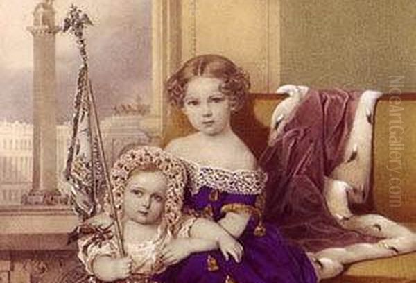 Portrait of Tsarevich Nicholas Alexandrovich and Grand Duchess Alexandra Alexandrovna Oil Painting by Unidentified painter