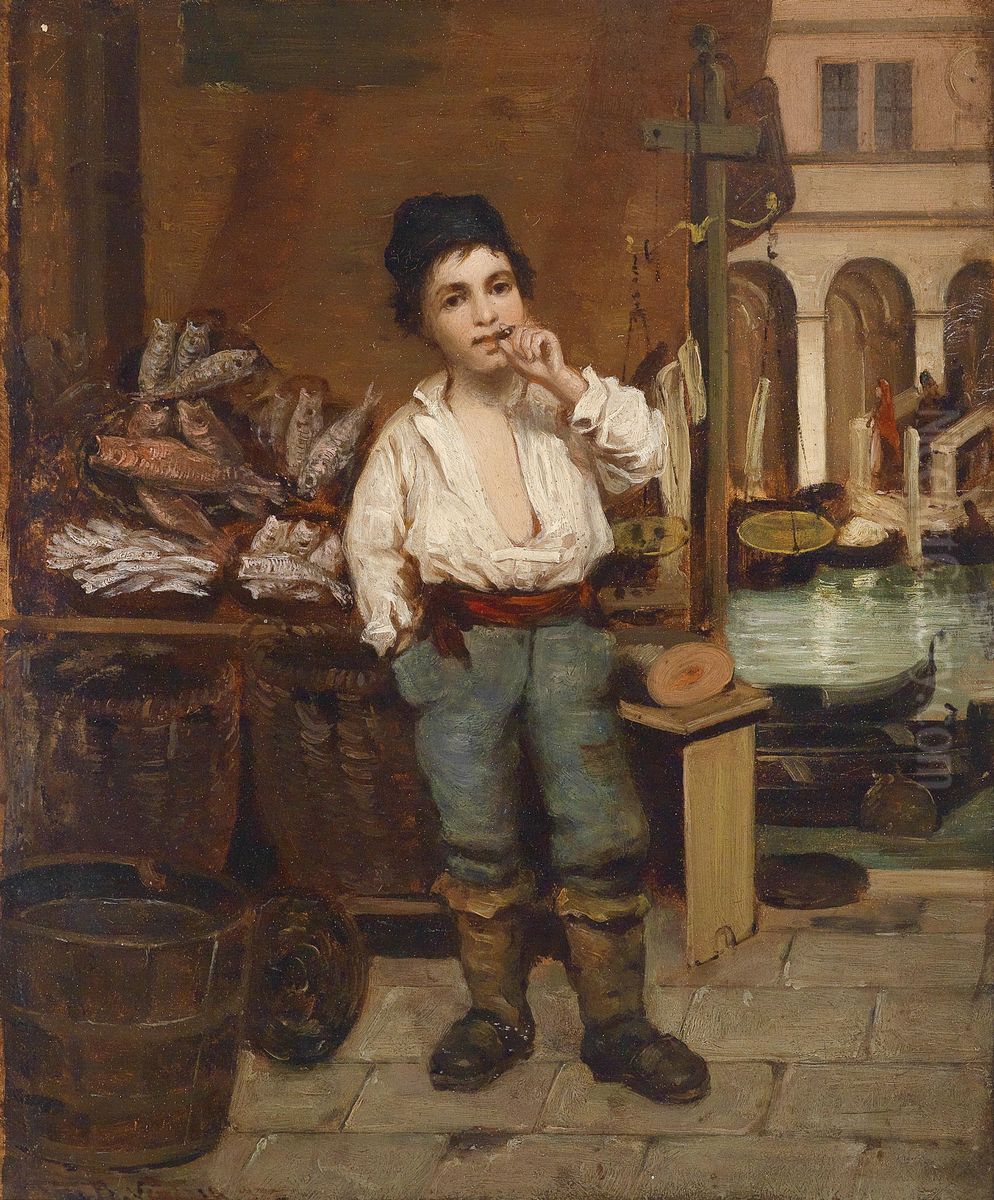 Kleiner Fischverkaufer Oil Painting by unknown