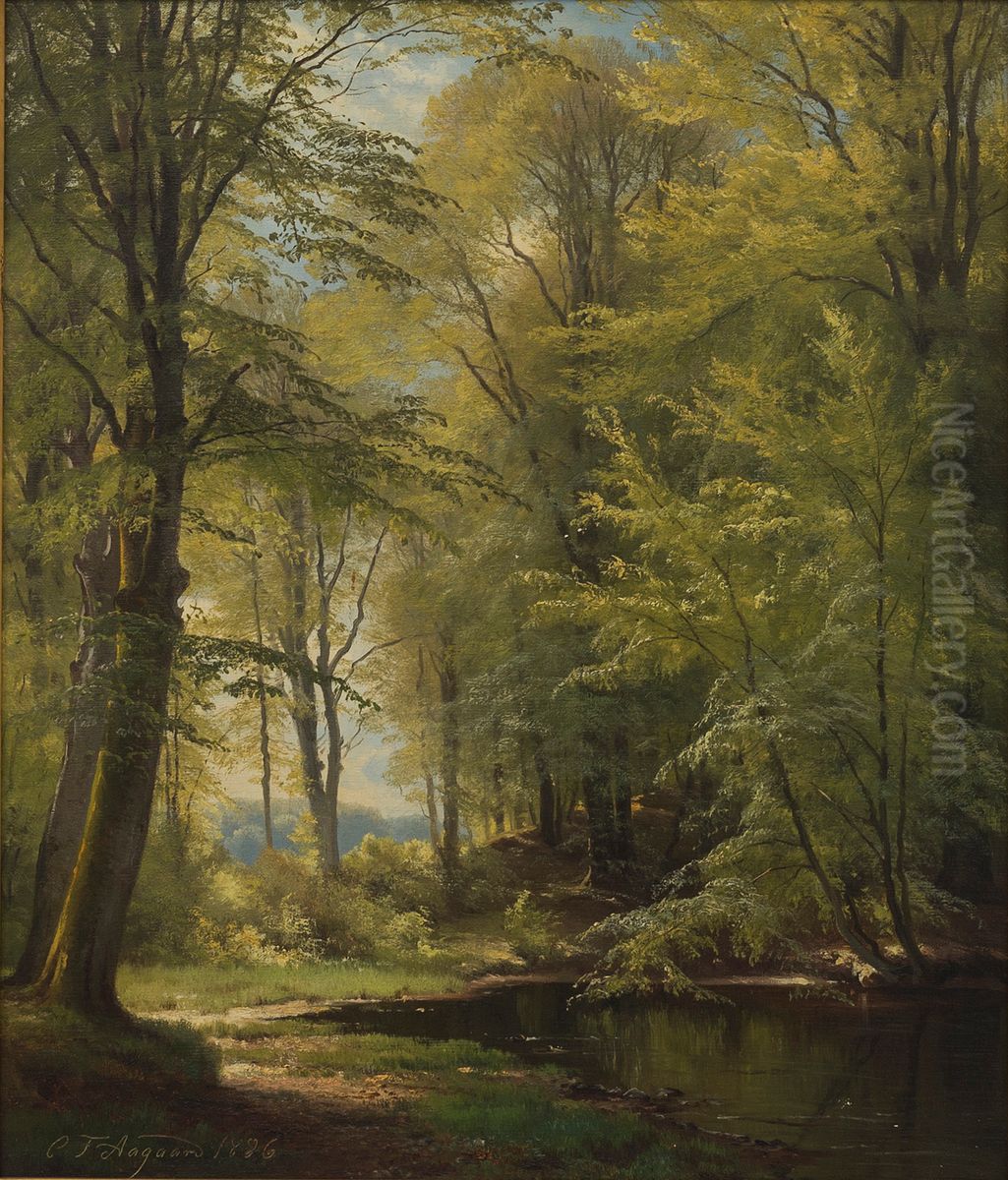 Skovparti. Oil Painting by Carl Frederik Aagaard