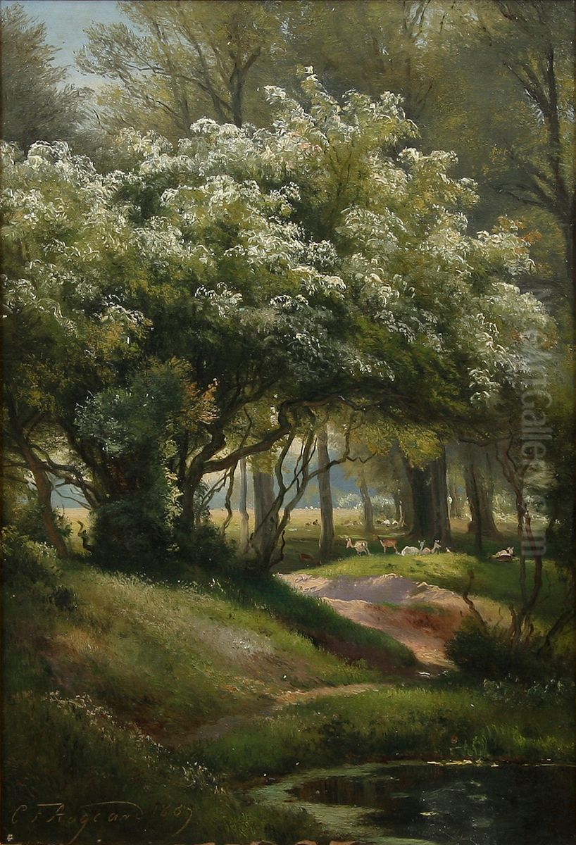 View from Jaegersborg Dyrehave. Oil Painting by Carl Frederik Aagaard