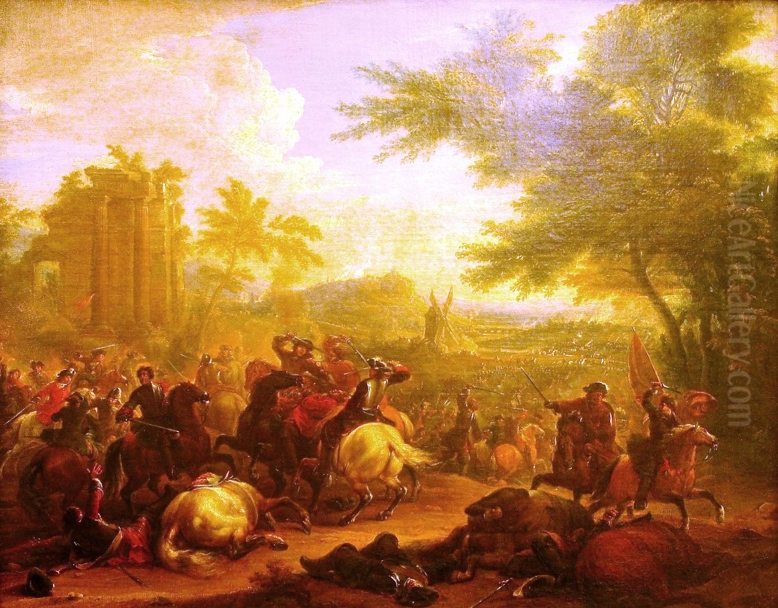 The battle of Cassano 1705 (War of the Spanish Succession) Oil Painting by Jean-Baptiste Martin