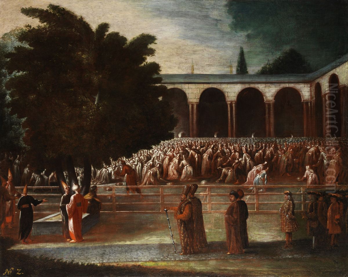 Botschaftsgesandte begeben sich zur Audienz beim Sultan Achmed III. Oil Painting by Jean Baptiste Vanmour