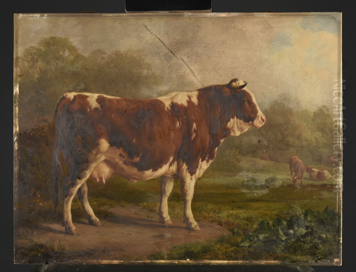 Vache a robe blanche et rousse Oil Painting by Jacques Raymond Brascassat