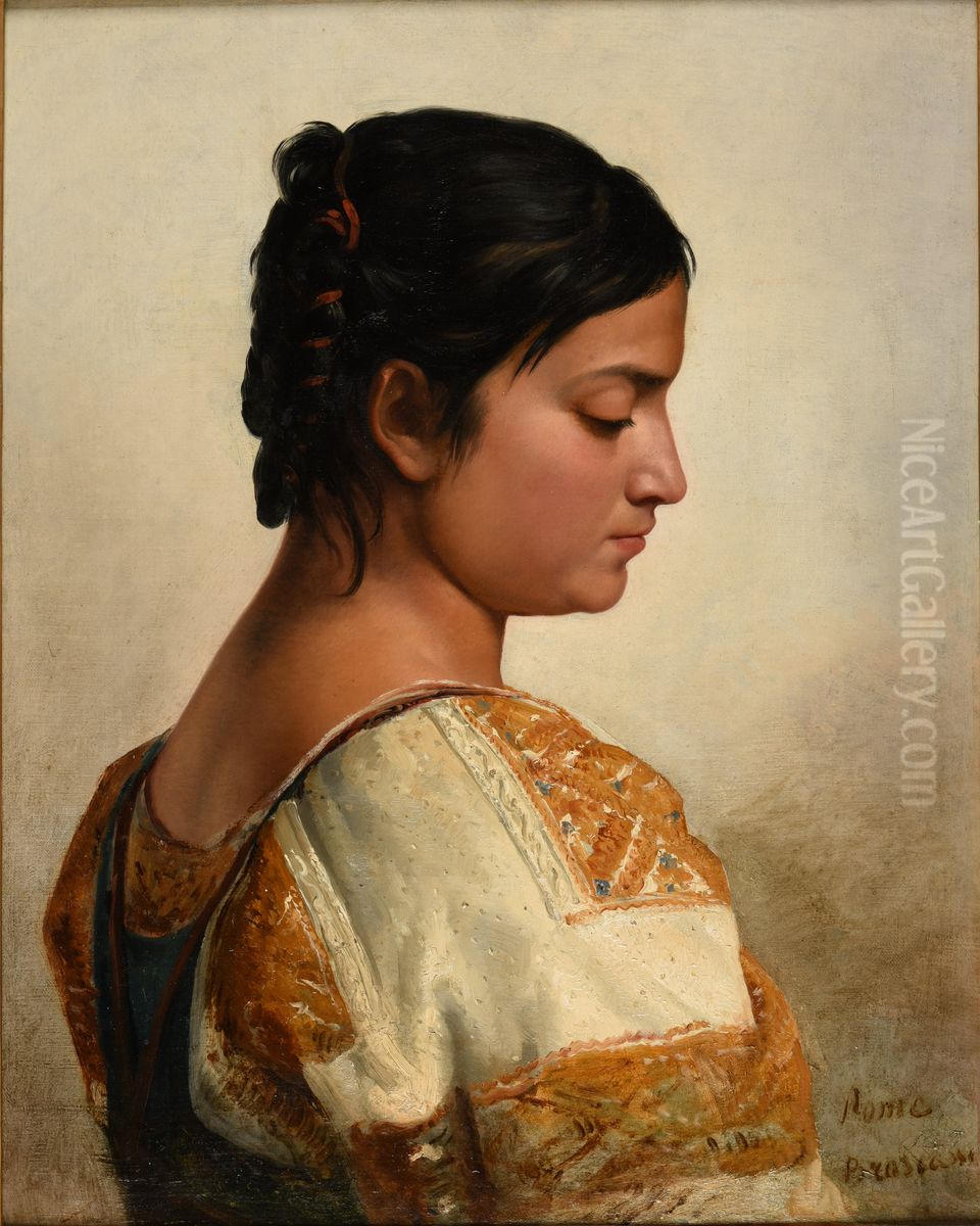 Tete de Romaine Oil Painting by Jacques Raymond Brascassat