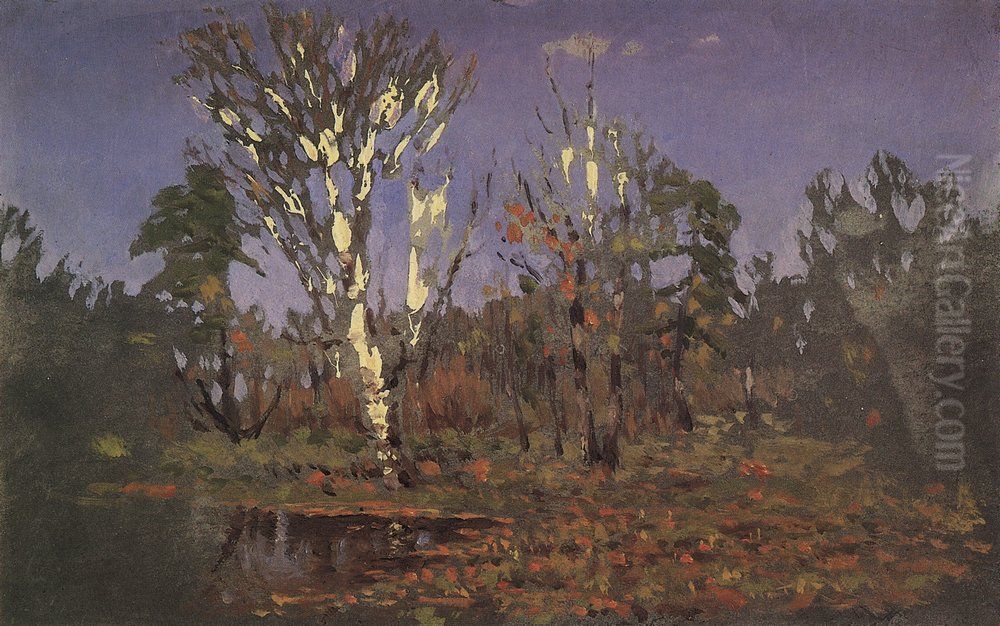 A forest with a birch Oil Painting by Arkhip Kuindzhi