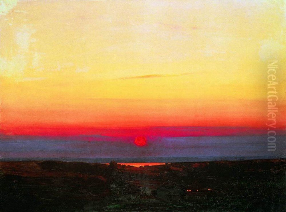 Sunset in the steppe on a seashore Oil Painting by Arkhip Kuindzhi