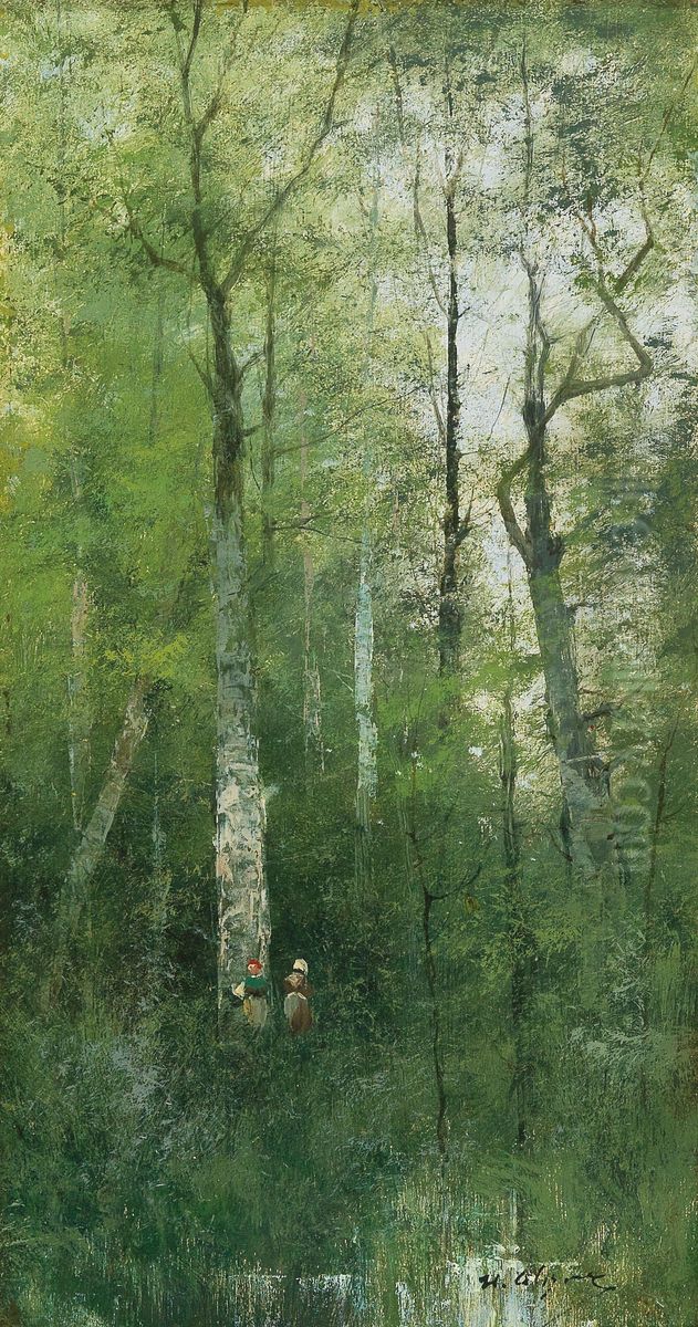 Waldstuck mit figurlicher Staffage Oil Painting by unknown