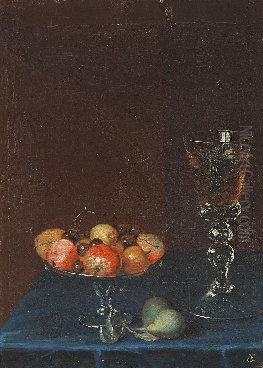 Still-life with glass cup and fruit. No. 25. Oil Painting by Johan Horner