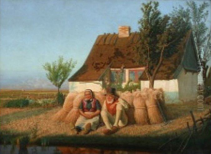 Harvest Scene Oil Painting by Hans Jorgen Hammer