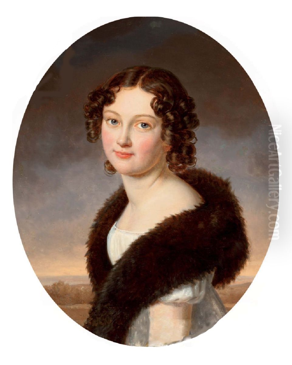 Elena Zawadowski (1807-1874) Oil Painting by Henri-Francois Riesener