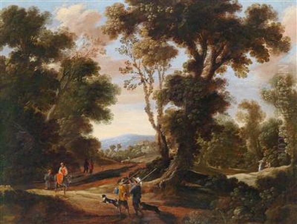 A hunting party in the Sonian Forest Oil Painting by Ignatius Van Der Stock