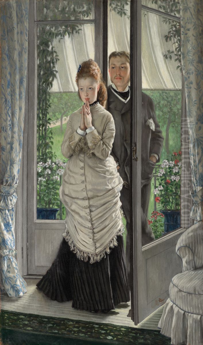 Two Figures at a Door (The Proposal?) Oil Painting by James Jacques Joseph Tissot