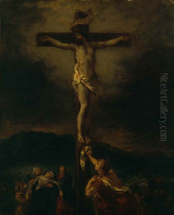 Le Christ en croix avec les saintes femmes Oil Painting by Eugene Delacroix
