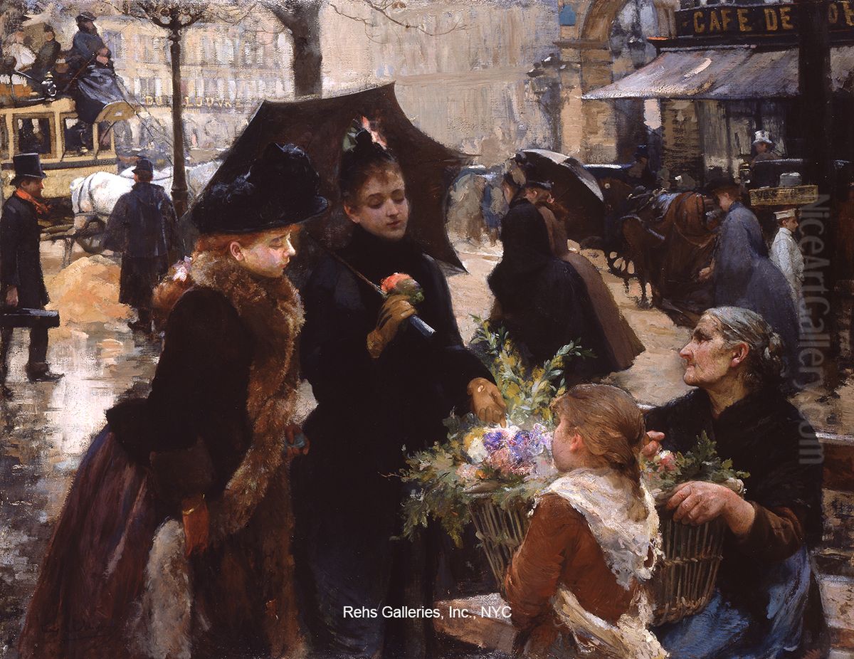 Apres l'averse: Place du Theatre Francais Oil Painting by Louis Marie de Schryver