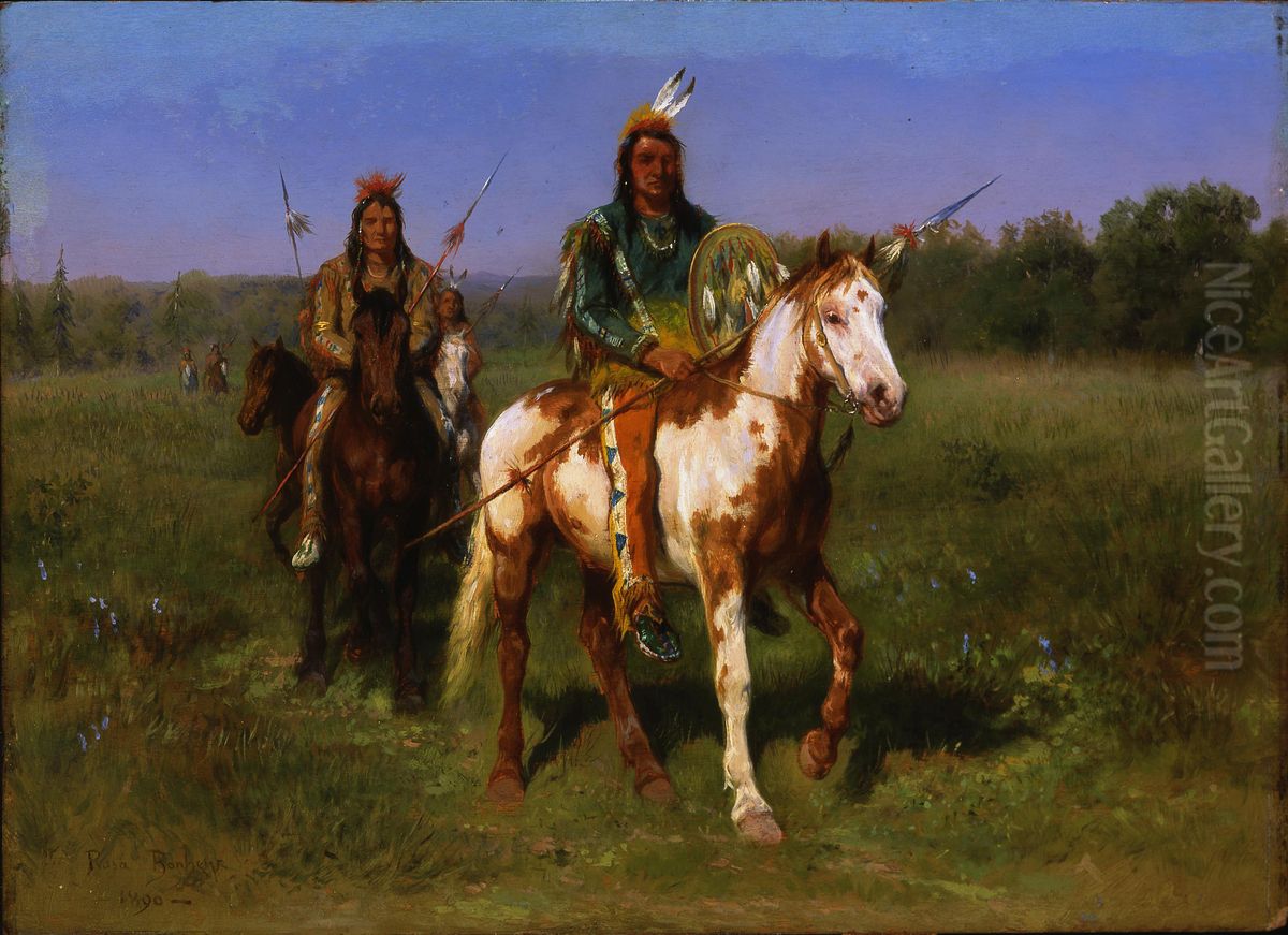 Mounted Indians Carrying Spears Oil Painting by Rosa Bonheur
