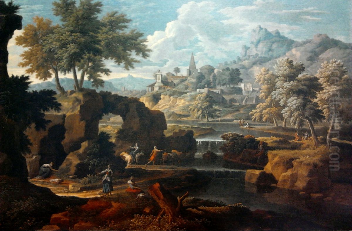 Classical landscape with staffage. Oil Painting by Etienne Allegrain