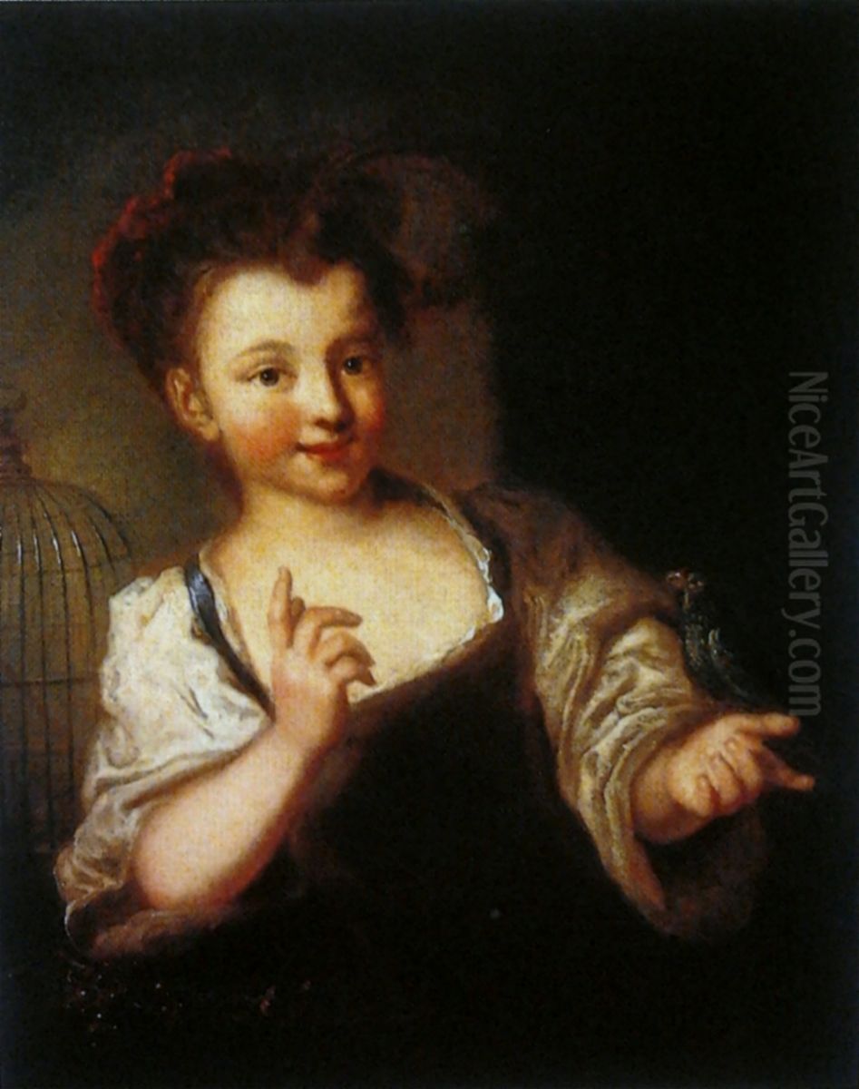Girl with a parrot. Oil Painting by Jean-Baptiste Santerre