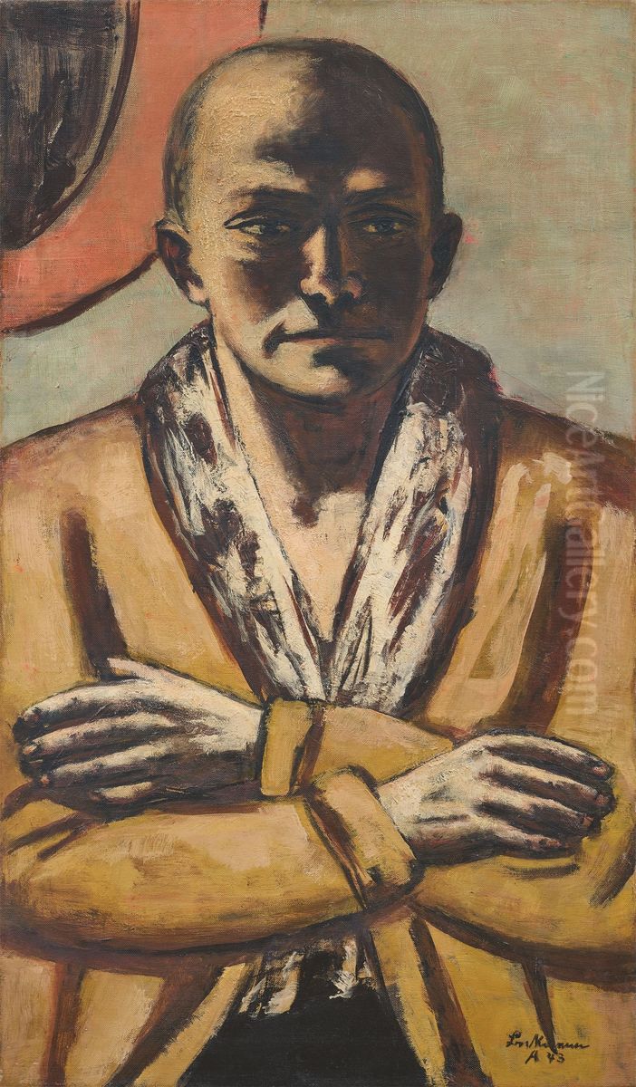 Self-Portrait Yellow-Pink Oil Painting by Max Beckmann
