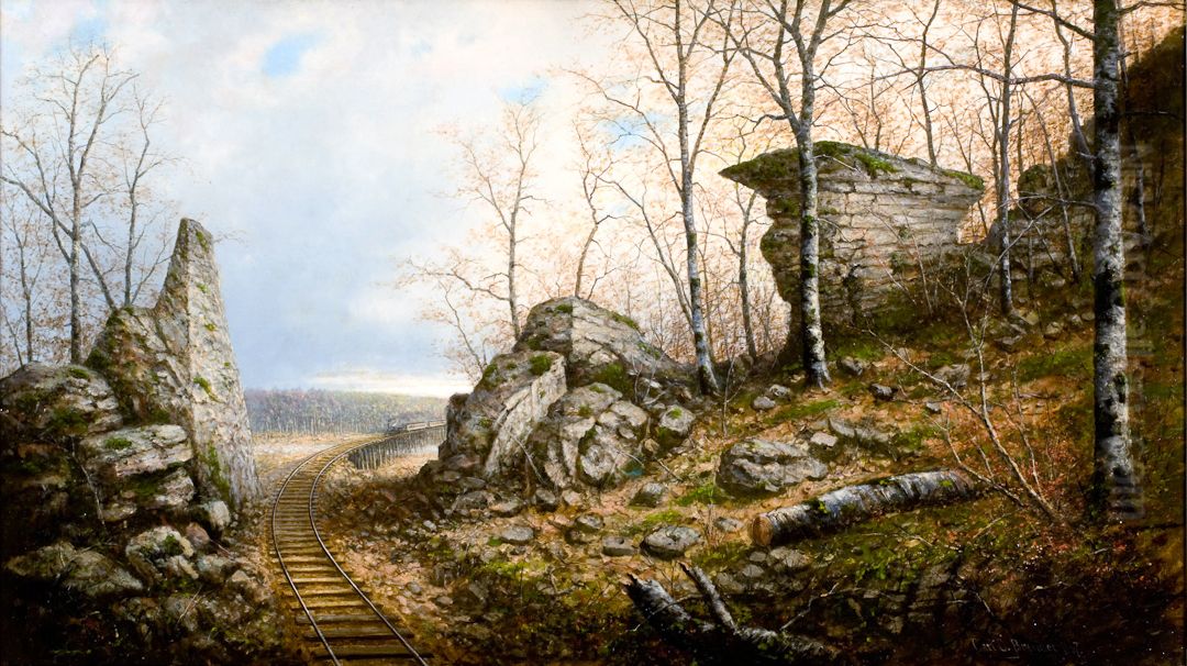 Train Approaching A Pass Oil Painting by Carl Christian Brenner