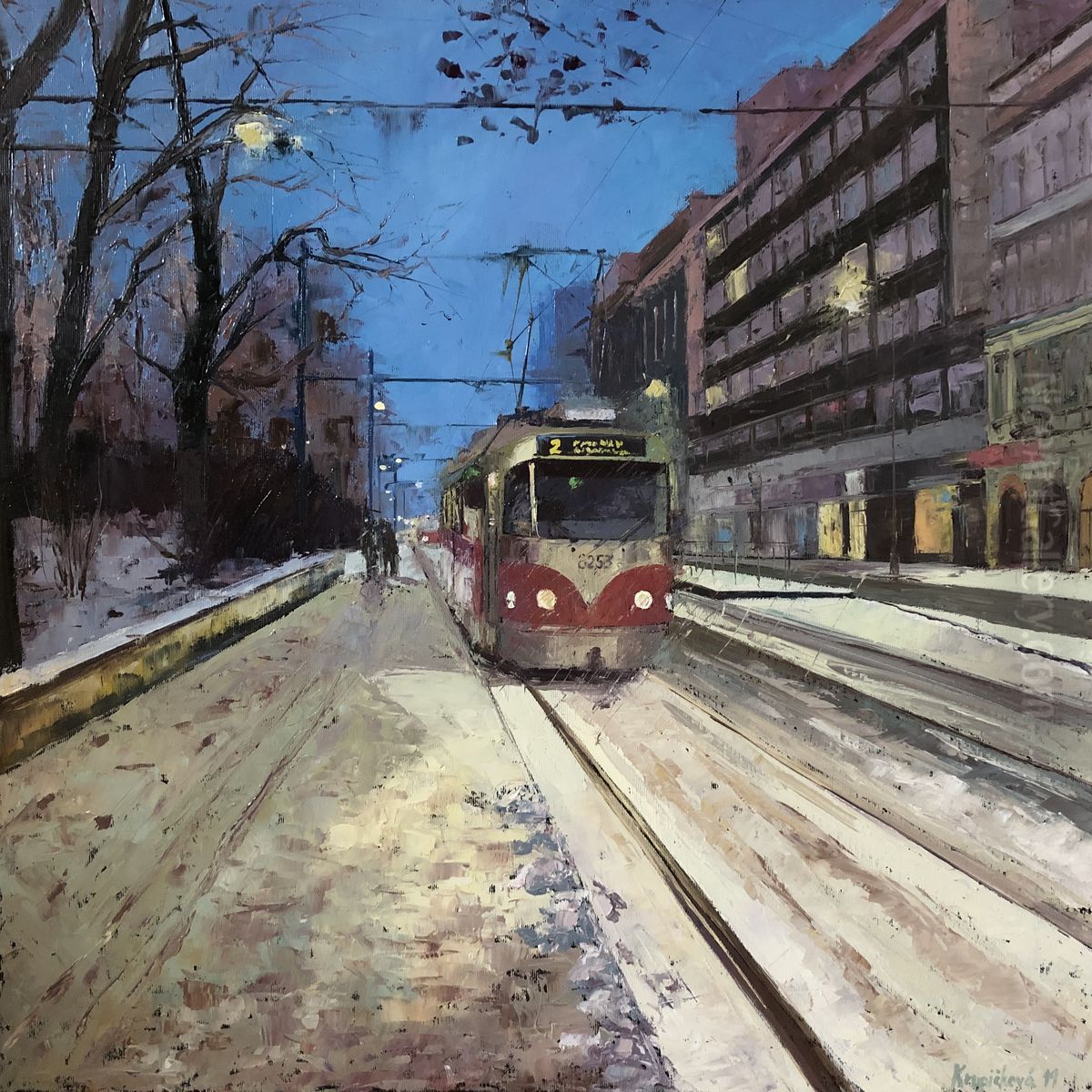 Tram No 2 - Karlovo namesti Oil Painting by unknown