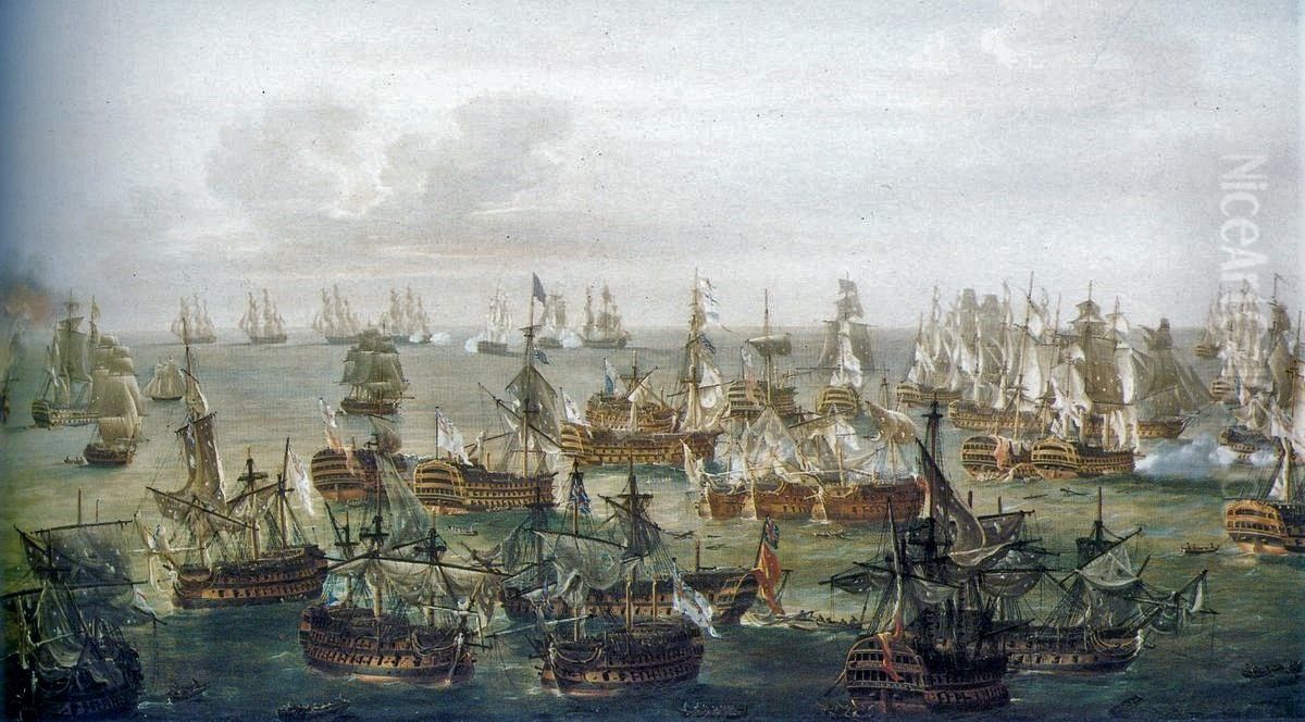 Trafalgar Battle - 21st of Octaber 1805 - Situation at 17h Oil Painting by Nicholas Pocock