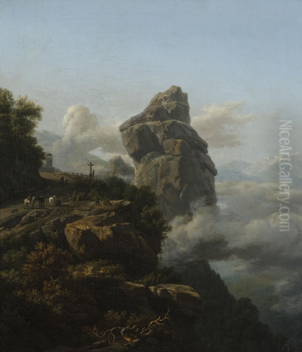 Travellers on an Alpine Pass Oil Painting by Isaac de Moucheron