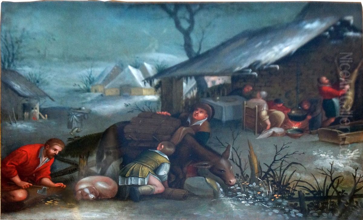 Travaux champetres et saison Hiver Oil Painting by Jacopo Bassano