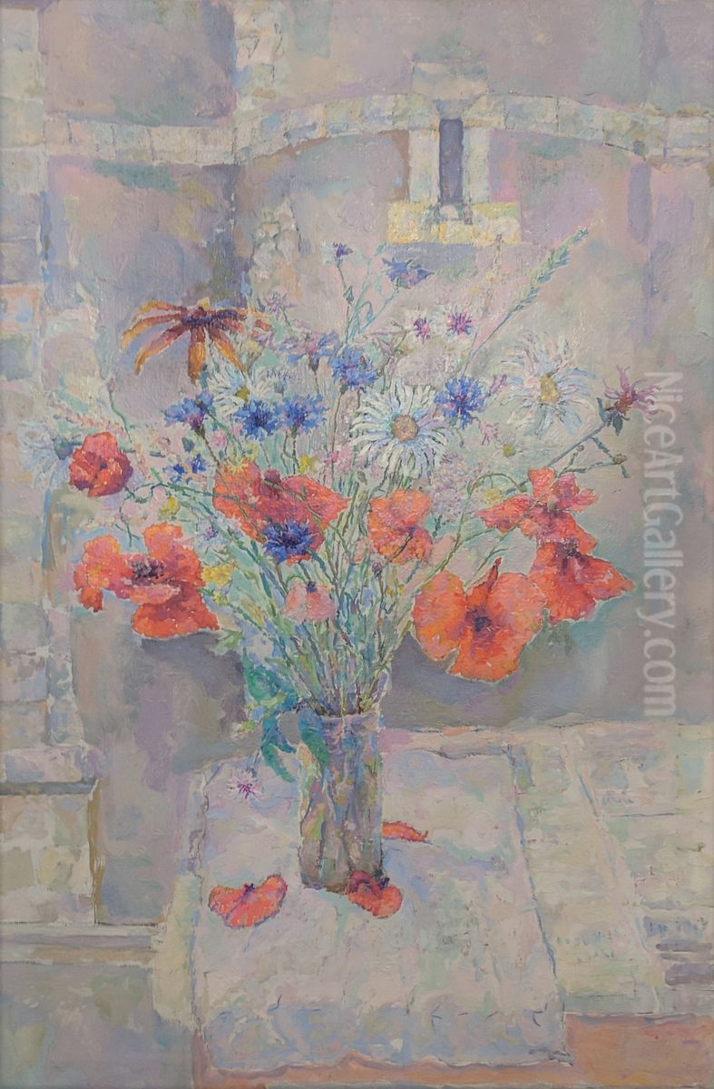 Wild Flowers and Church Walls, Chatillon Oil Painting by Herman Rose