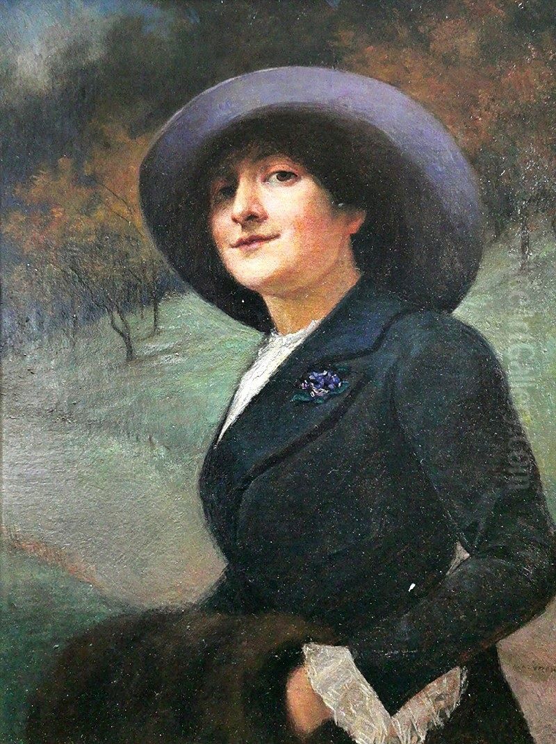 Portret zony - Jadwiga Zaleska-Mazurowska (1879-1944) Oil Painting by Wiktor Mazurowski