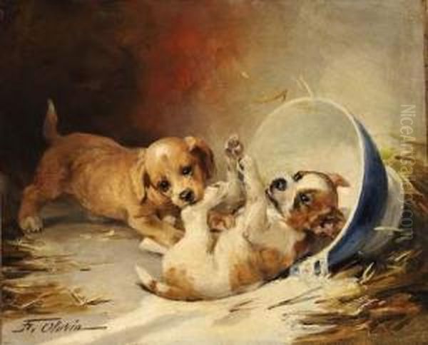 Playing Puppies Oil Painting by Federico Olaria