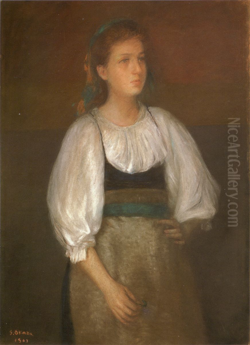 Italian Girl Oil Painting by Okada Saburosuke