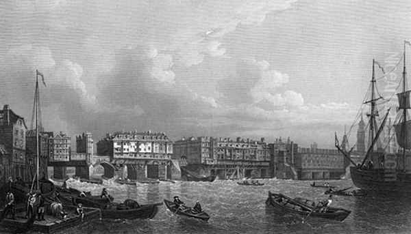 London Bridge in 1745 Oil Painting by unknown