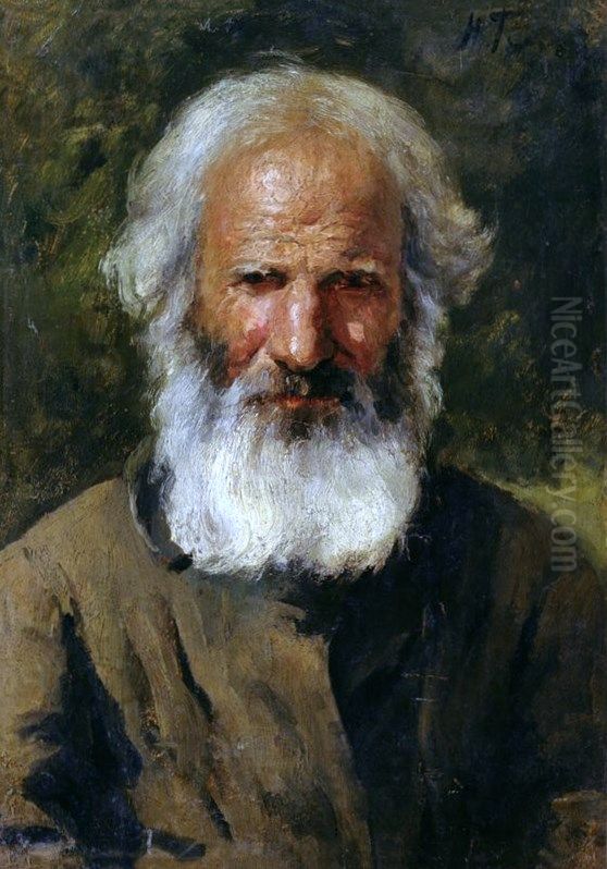 Portrait of an old man Oil Painting by Nikolai Karlovich Grandkovsky