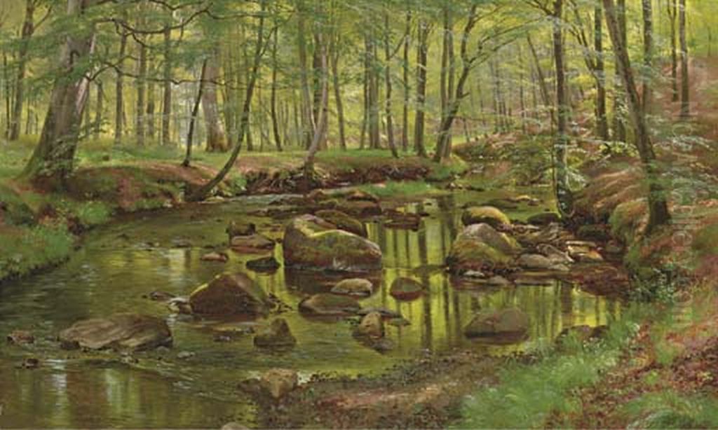 Mossy Rocks in a Stream. Oil Painting by Carl Frederik Aagaard